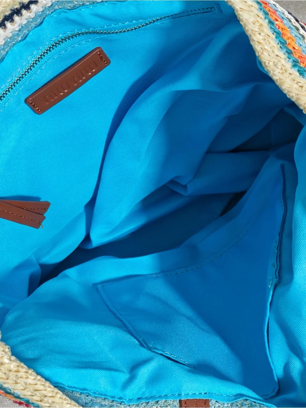 Miu Miu Multicolor Striped Crochet Tote with Brown Leather Straps - Picture 5 of 8